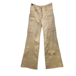 Lowell Columbian‎ Womens High-Waisted Beige Button-Up Wide Leg Pants Size 6